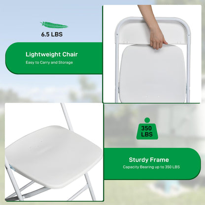 4/6/10-Pack White & Black Plastic Folding Chairs - Indoor/Outdoor, Stackable, Commercial-Grade Steel Frame, 350lb Capacity - Perfect for Events, Weddings, Parties, Picnics, Office, Kitchen, Dining