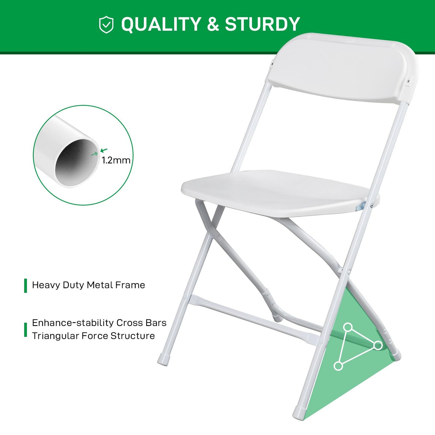 4/6/10-Pack White & Black Plastic Folding Chairs - Indoor/Outdoor, Stackable, Commercial-Grade Steel Frame, 350lb Capacity - Perfect for Events, Weddings, Parties, Picnics, Office, Kitchen, Dining