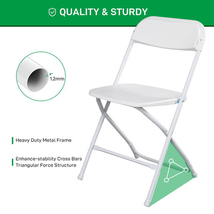 4/6/10-Pack White & Black Plastic Folding Chairs - Indoor/Outdoor, Stackable, Commercial-Grade Steel Frame, 350lb Capacity - Perfect for Events, Weddings, Parties, Picnics, Office, Kitchen, Dining