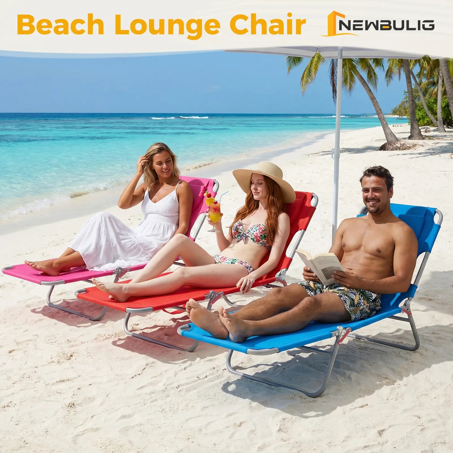 Folding Portable Beach Lounge Chair with Adjustable Backrest, Backpack Straps & Side Pocket