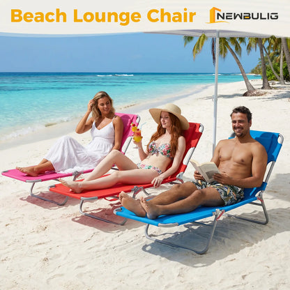 Folding Portable Beach Lounge Chair with Adjustable Backrest, Backpack Straps & Side Pocket