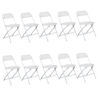4/6/10-Pack White & Black Plastic Folding Chairs - Indoor/Outdoor, Stackable, Commercial-Grade Steel Frame, 350lb Capacity - Perfect for Events, Weddings, Parties, Picnics, Office, Kitchen, Dining
