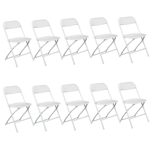 4/6/10-Pack White & Black Plastic Folding Chairs - Indoor/Outdoor, Stackable, Commercial-Grade Steel Frame, 350lb Capacity - Perfect for Events, Weddings, Parties, Picnics, Office, Kitchen, Dining