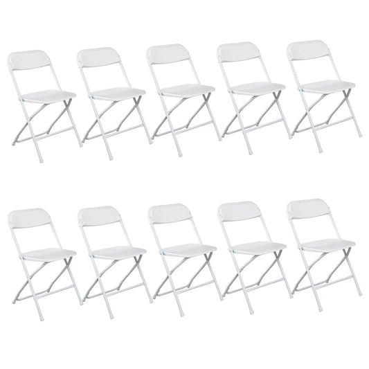 4/6/10-Pack White & Black Plastic Folding Chairs - Indoor/Outdoor, Stackable, Commercial-Grade Steel Frame, 350lb Capacity - Perfect for Events, Weddings, Parties, Picnics, Office, Kitchen, Dining