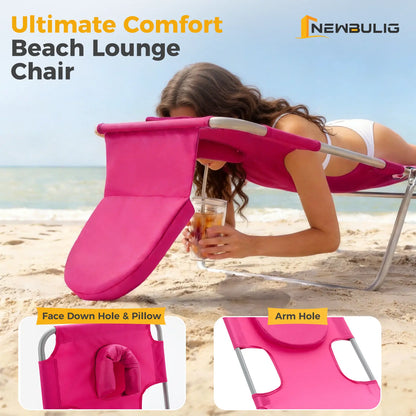 Folding Portable Beach Lounge Chair with Adjustable Backrest, Backpack Straps & Side Pocket