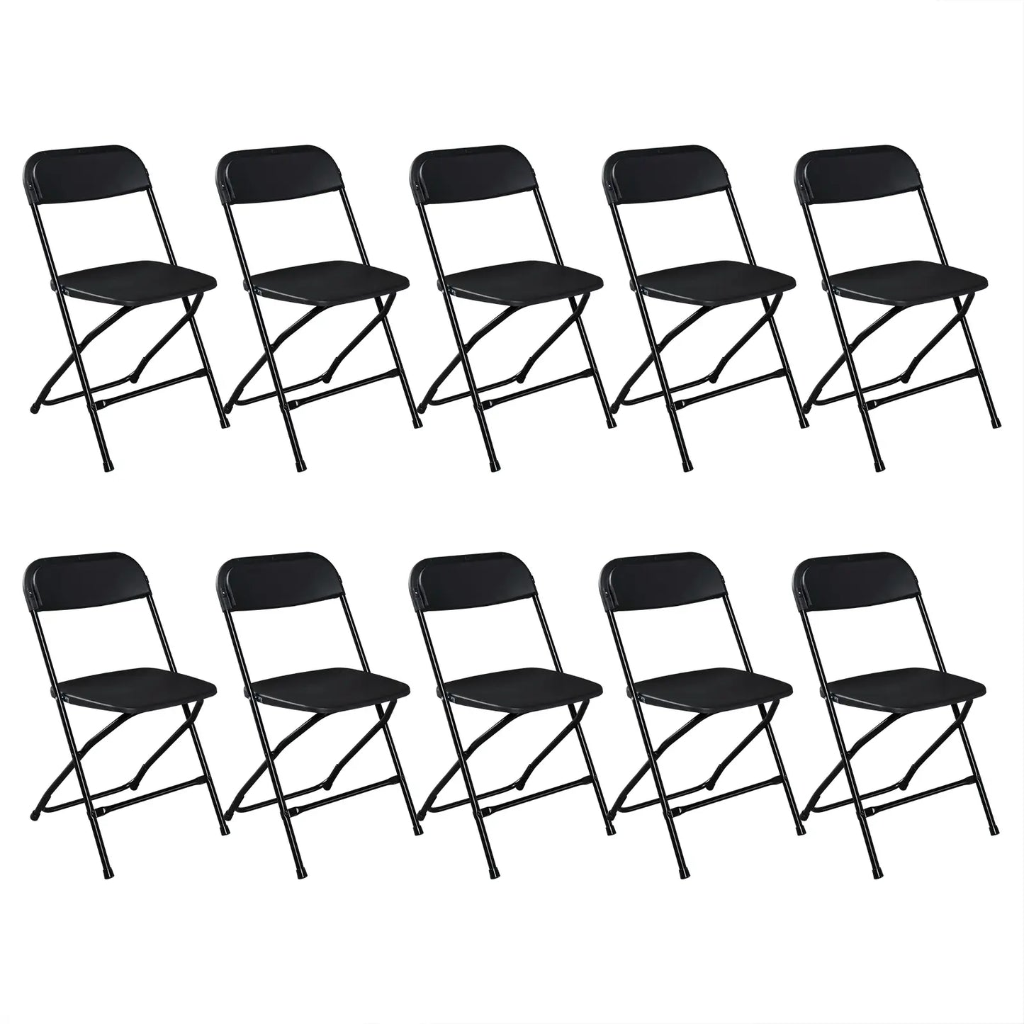 4/6/10-Pack White & Black Plastic Folding Chairs - Indoor/Outdoor, Stackable, Commercial-Grade Steel Frame, 350lb Capacity - Perfect for Events, Weddings, Parties, Picnics, Office, Kitchen, Dining