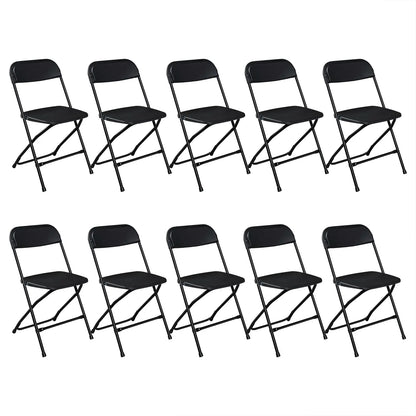 4/6/10-Pack White & Black Plastic Folding Chairs - Indoor/Outdoor, Stackable, Commercial-Grade Steel Frame, 350lb Capacity - Perfect for Events, Weddings, Parties, Picnics, Office, Kitchen, Dining