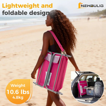 Folding Portable Beach Lounge Chair with Adjustable Backrest, Backpack Straps & Side Pocket