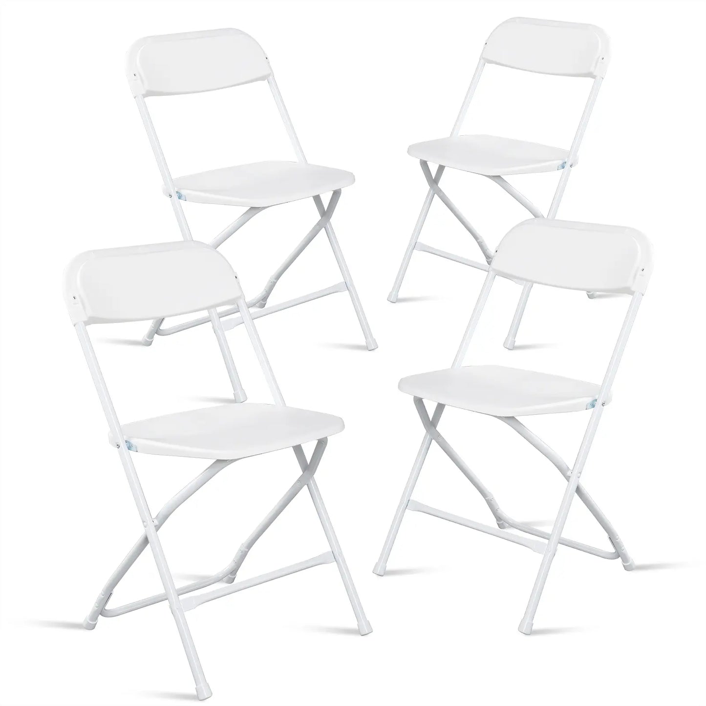 4/6/10-Pack White & Black Plastic Folding Chairs - Indoor/Outdoor, Stackable, Commercial-Grade Steel Frame, 350lb Capacity - Perfect for Events, Weddings, Parties, Picnics, Office, Kitchen, Dining