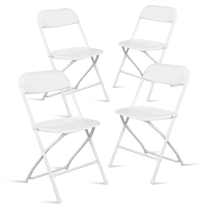 4/6/10-Pack White & Black Plastic Folding Chairs - Indoor/Outdoor, Stackable, Commercial-Grade Steel Frame, 350lb Capacity - Perfect for Events, Weddings, Parties, Picnics, Office, Kitchen, Dining