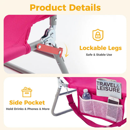 Folding Portable Beach Lounge Chair with Adjustable Backrest, Backpack Straps & Side Pocket