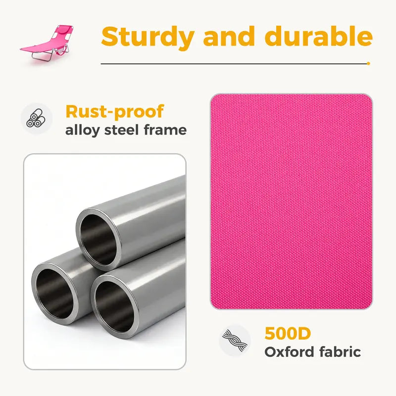 Folding Portable Beach Lounge Chair with Adjustable Backrest, Backpack Straps & Side Pocket